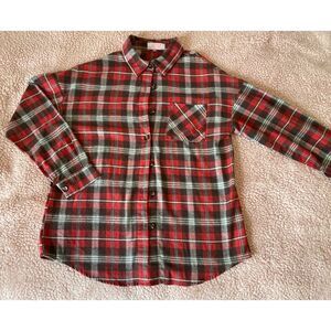 C+D+M Women’s Flannel Plaid long sleeve Soft Botton Up Red Small Size